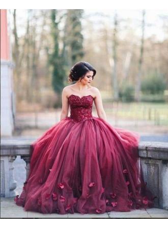 2017 Burgundy Ball Gown Wedding Dresses Sweetheart Neck with 3D-Floral Appliques Prom Dress_Prom Dresses 2017_Prom Dresses_Special Occasion Dresses_Buy High Quality Dresses from Dress Factory - Babyon