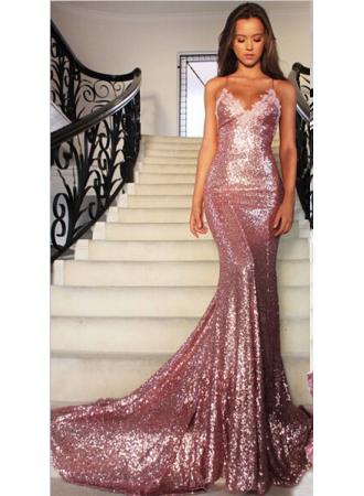 Mermaid Long Rose Pink Prom Party Dresses Sequins Spaghetti Strap Evening Gowns_Prom Dresses 2017_Prom Dresses_Special Occasion Dresses_Buy High Quality Dresses from Dress Factory - Babyonlinedress.co