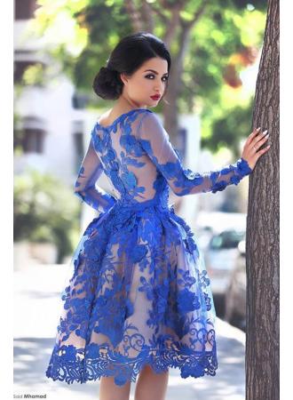 Cute Long Sleeve Royal Blue Homecoming Dress Custom Made Knee Length Plus Size Evening Dress MH040_Short Dresses/Homecoming Dresses_Wedding Dresses | Prom Dresses | Evening Formal Gowns | Suzhoudress.