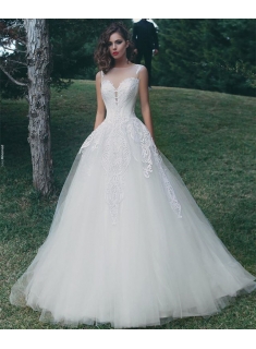 A-Line Appliques Glamorous Sleeveless Tulle Wedding Dress_Wedding Dresses 2017_Wedding Dresses_Buy High Quality Dresses from Dress Factory - Babyonlinedress.com