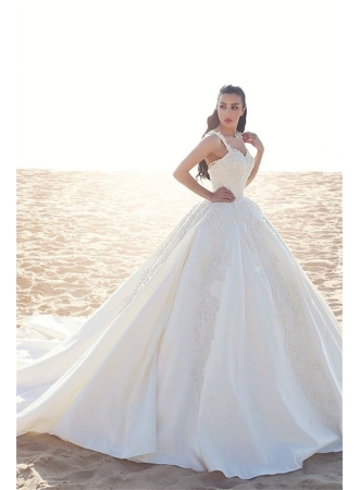 Ball Elegant Appliques Sleeveless Satin Straps Wedding Dress_Wedding Dresses 2017_Wedding Dresses_Buy High Quality Dresses from Dress Factory - Babyonlinedress.com