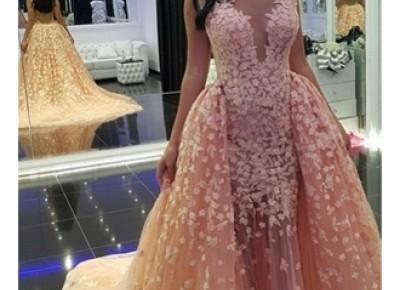 Mermaid Pink Puffy Dubai-Muslim Sexy Detachable-Train Evening Dresses_Evening Dresses 2017_Evening Dresses_Special Occasion Dresses_Buy High Quality Dresses from Dress Factory - Babyonlinedress.com