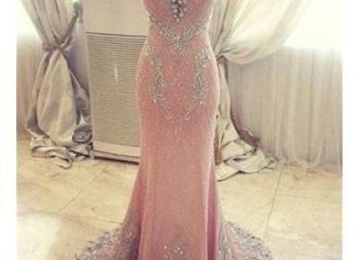 2017 Pink Mermaid Crystals Evening Dress Beading Luxurious Formal Dresses_Evening Dresses_2017 Special Occasion Dresses_Wedding Dresses | Prom Dresses | Evening Formal Gowns | Suzhoudress.com