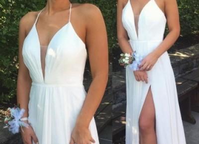 Elegant White Split chiffon Long Sleeveless Halter Prom Dress_Prom Dresses 2017_Prom Dresses_Special Occasion Dresses_Buy High Quality Dresses from Dress Factory - Babyonlinedress.com