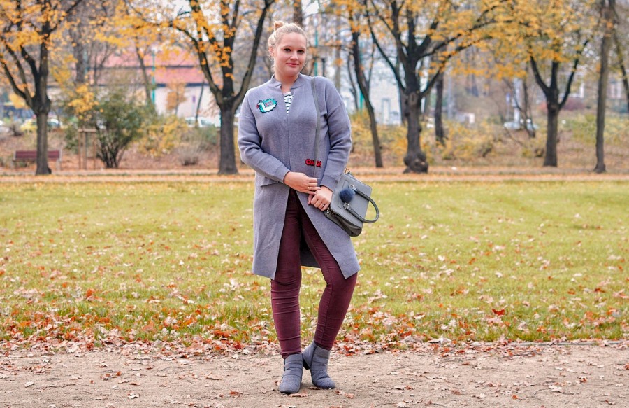 Jesienny sweter - długi i z naszywkami | Kasia Koniakowska Blog