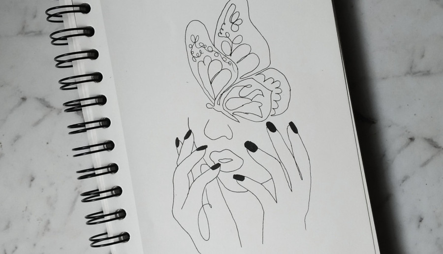 Black nais & butterfly face lineart