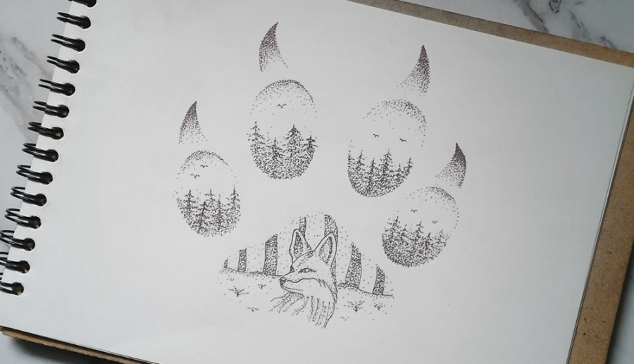 Foxy - forest dotwork art
