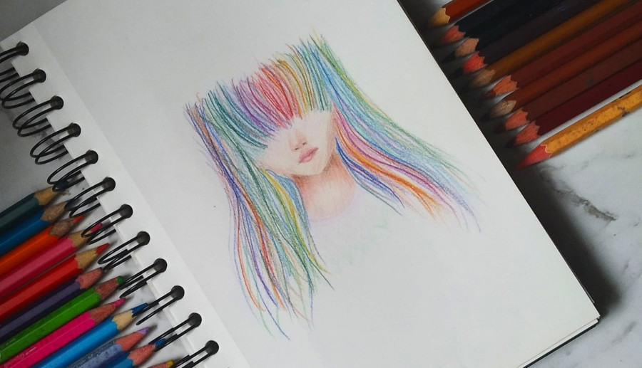 Crayon rainbow girl art
