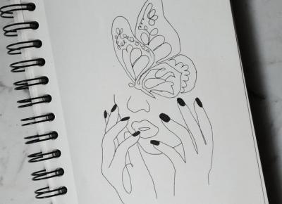 Black nais & butterfly face lineart