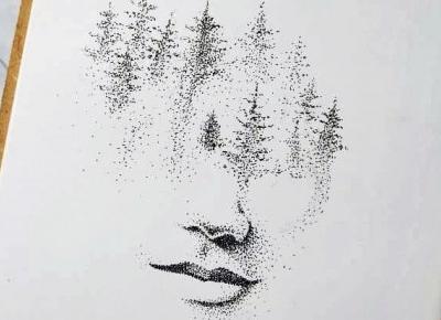 Face & forest dotwork art.