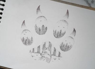 Forest foxy dotwork art