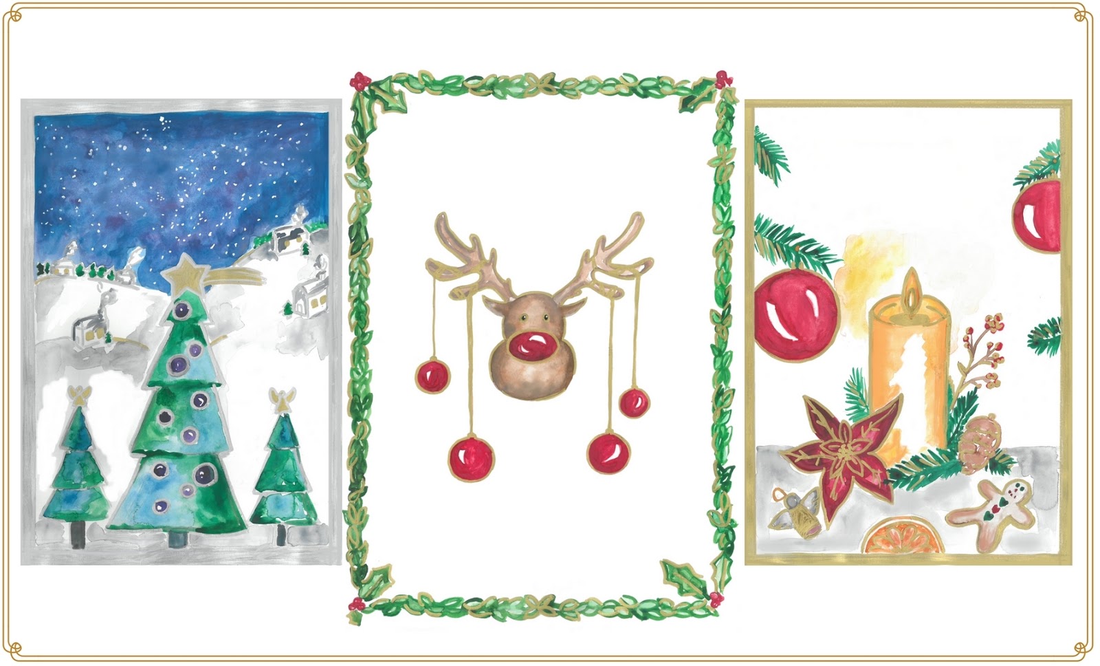 Akwarelowe kartki świąteczne i bileciki do prezentów - do druku