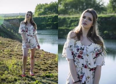 The world is my runway.: Off The Shoulder Chiffon Floral Romper