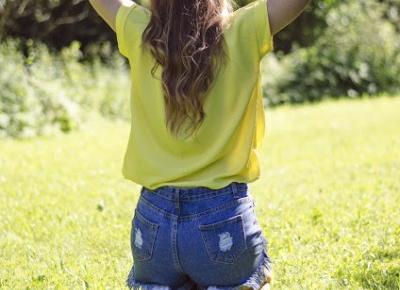 The world is my runway.: Yellow blouse & high waist shorts