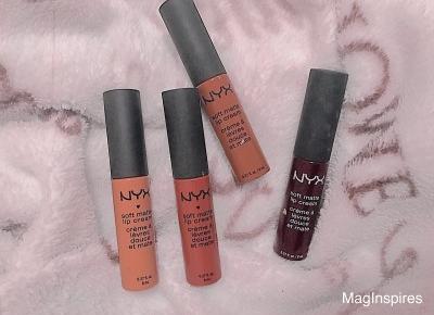 NYX SOFT MATTE LIP CREAM- Recenzja i swatche kolorów 09, 16, 19, 20 | MagInspires Beauty Blog