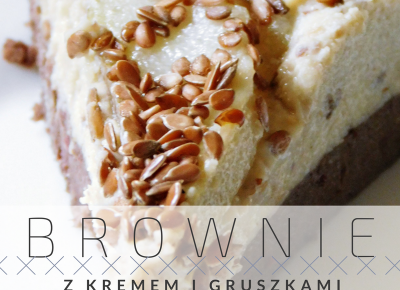 FIT brownie i gruszki w miodowo-migdałowym kremie