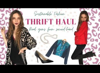Thrift Haul + Try On - Sustainable Fashion, 80s jacket, pearls, animal prints