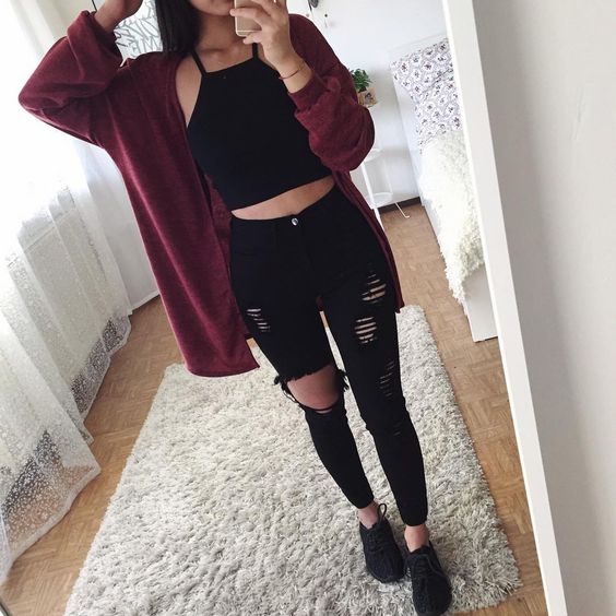 🖤 black & burgundy 🖤 outfit inspo 🖤