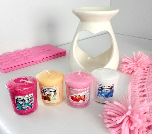 Jusstinkaa : Yankee Candle, Home Inspirations, samplery - simply sweet pea, vanilla frosting, strawberry & cream, soft cotton