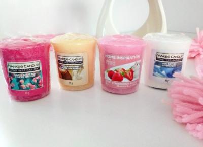 pastelowyblog.pl: Yankee Candle, Home Inspirations, samplery - simply sweet pea, vanilla frosting, strawberry & cream, soft cotton