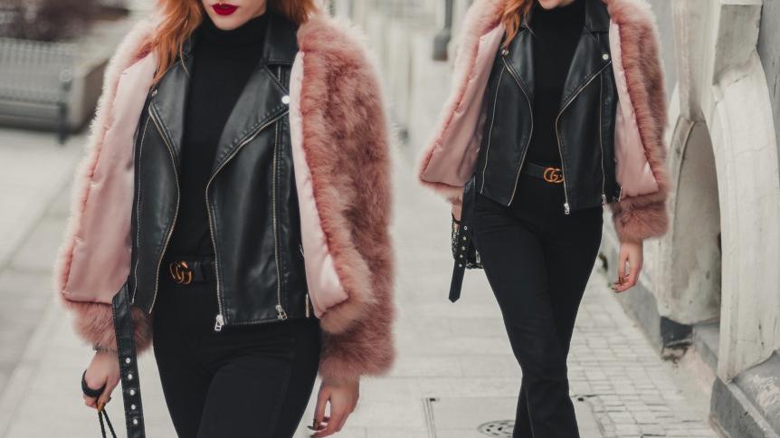 pastel fur and biker jacket | Hedonisticat
