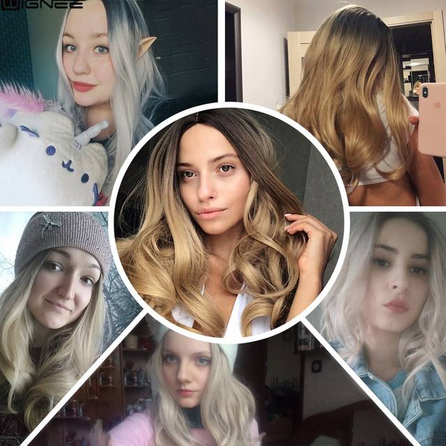 Wignee Middle Part Ombre Blonde Long Wavy Hair Synthetic Wig For Women Natural Heat Resistant Daily/Party Fiber Natural Hair Wig|wigs for blacks|wig sexywig wig - AliExpress