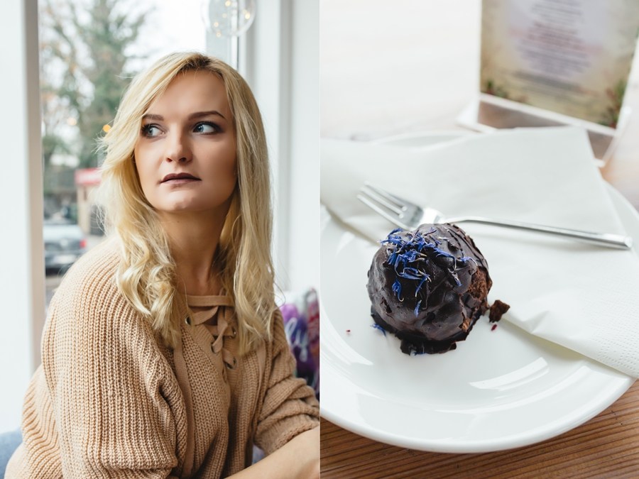Coffee, lace up sweater and plaid skirt - Sylwia Szewczyk